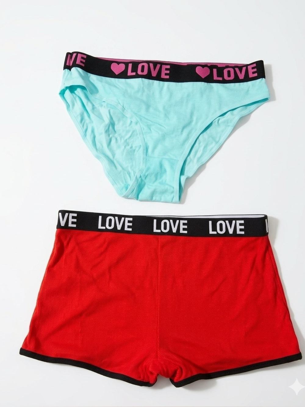 Love Girls' Bikini & Boyshort Set - Aqua and Red